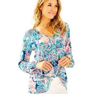 Lilly Pulitzer Willa Top Gypsea Print Indigo Women's Size Small Excellent very g